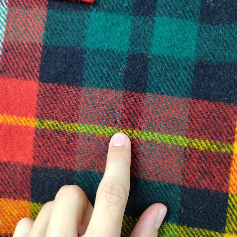 VTG 1960s Faribault Wool Blanket Plaid Red Green 62x52